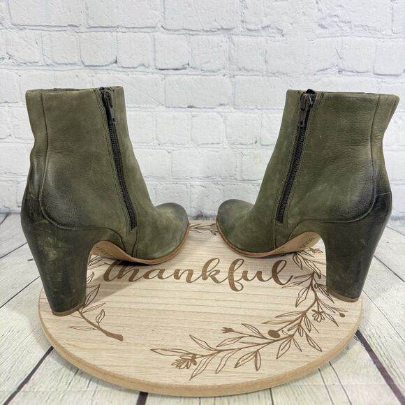 Ecco Ankle Heel Booties Women Size 7.5 US 38 EU Green Distressed Leather Shoes - Picture 6 of 15